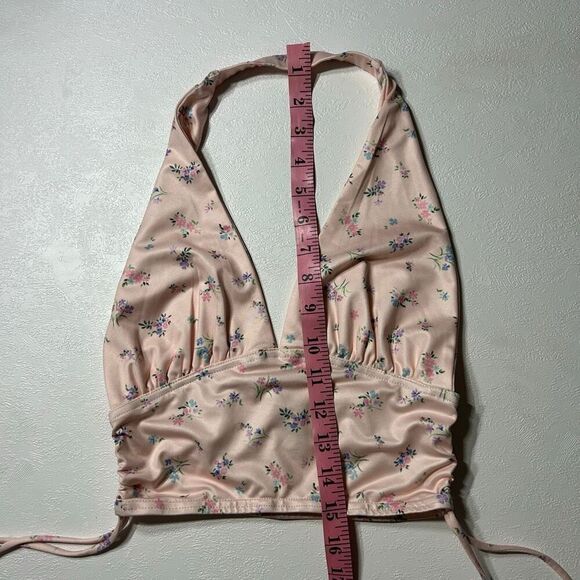 Princess Polly Floral Halter Top US 4 Pink Plunge Crop Tie Back - Picture 5 of 5